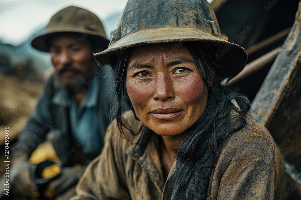 Fototapeta premium portrait of people engaged in gold mining activities capturing their expressions and determination under soft natural