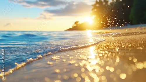 Ocean waves gently kissing the golden sandy shore photo