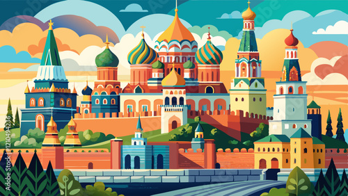 Photography Kremlin in Moscow architecture watercolor buildings