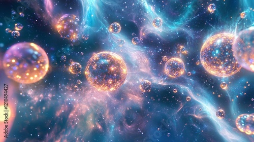 Wallpaper Mural Floating cosmic particles in deep blue space, vibrant and luxurious, abstract and magical, soft light and reflections, high detail and peaceful atmosphere Torontodigital.ca