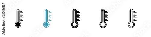 Thermometer icons in black and blue set