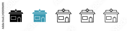 Pharmacy icons set in black filled and stroke line style