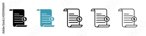 Invoice payment icons in black and blue set