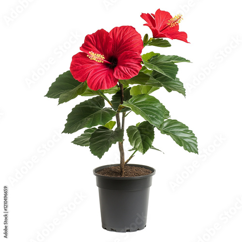 Red Hibiscus Flower in a Pot