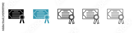 Certificate icons set in black filled and stroke line style
