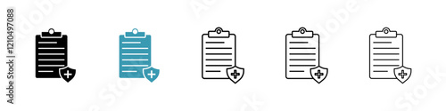 Medical insurance icons in black and blue set