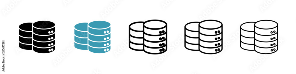 Database icons in black and blue set Database icons in black and blue set