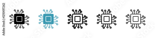 AI chip icons in black and blue set