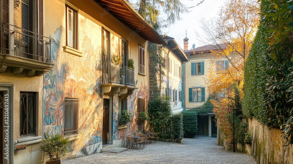 Fototapeta premium Quaint Italian Courtyard with Artistic Touch