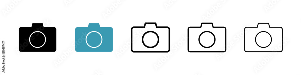 Camera icons set in black filled and stroke line style Camera icons set in black filled and stroke line style