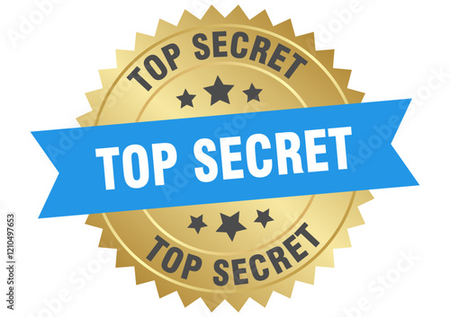 top secret. top secret round blue and gold label isolated on transparent background