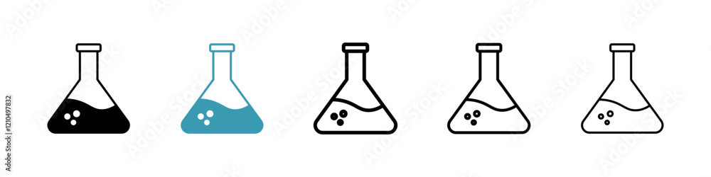 Lab flask icons in black and blue set Lab flask icons in black and blue set