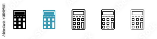 Calculator icons in black and blue set