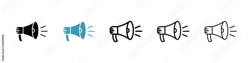 Megaphone icons in black and blue set Megaphone icons in black and blue set