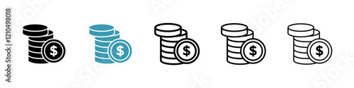 Money icons in black and blue set