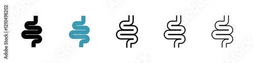Intestines icons in black and blue set