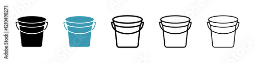 Bucket icons in black and blue set