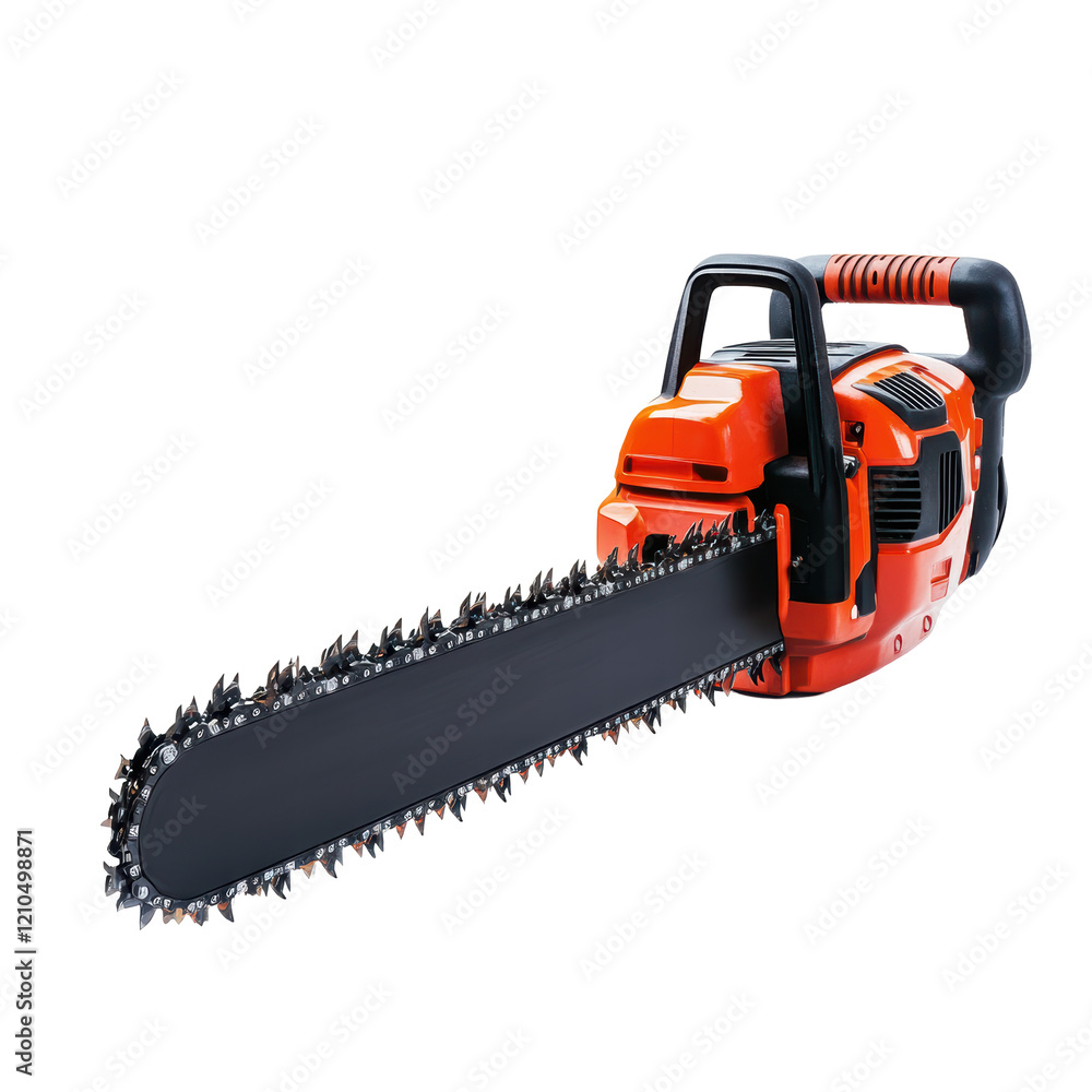 Isolated Orange and Black Chainsaw Tool Isolated Orange and Black Chainsaw Tool