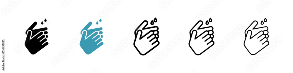 Handwashing icons in black and blue set Handwashing icons in black and blue set