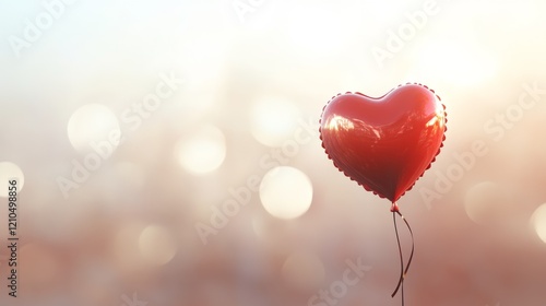floating red heart balloons on soft light background, high detail, elegant and romantic, festive and warm Valentine's Day atmosphere, inviting and cozy design