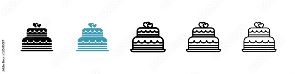 Wedding cake icons in black and blue set Wedding cake icons in black and blue set