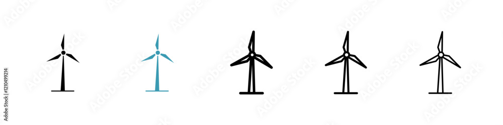 Wind turbine icons in black and blue set Wind turbine icons in black and blue set