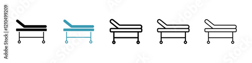 Hospital bed icons set in black filled and stroke line style