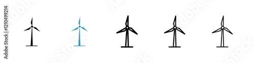 Wind turbine icons in black and blue set