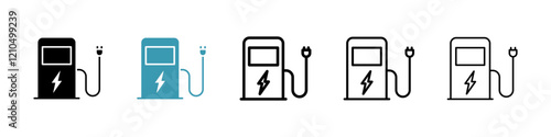 Charging station icons in black and blue set