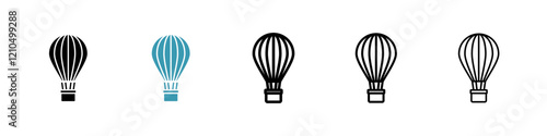 Hot air balloon icons in black and blue set