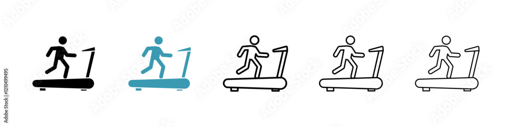 Treadmill icons set in black filled and stroke line style Treadmill icons set in black filled and stroke line style