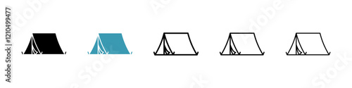Tent icons in black and blue set