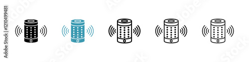 Smart speaker icons set in black filled and stroke line style