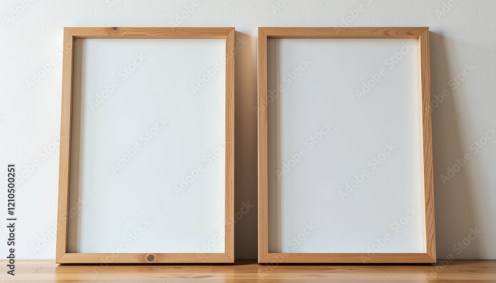Fototapeta premium Stunning Wooden Frames Against a Clean White Background on a Wood Floor