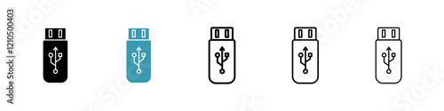 usb drive icons in black and blue set