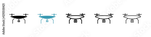 Drone icons in black and blue set