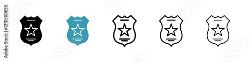 Police badge icons in black and blue set