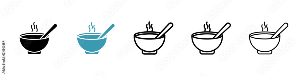 Bowl of soup icons in black and blue set Bowl of soup icons in black and blue set