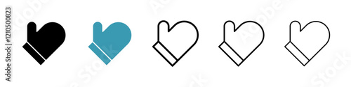 Oven mitt icons in black and blue set