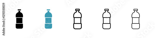 Water bottle icons in black and blue set