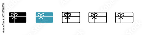 Gift card icons set in black filled and stroke line style