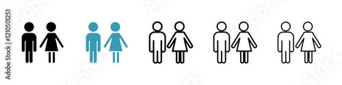 Man and woman icons in black and blue set