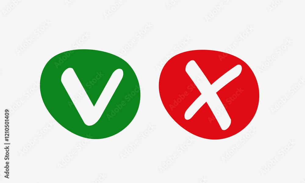 Сheck mark and cross icon. Correct and wrong result button Сheck mark and cross icon. Correct and wrong result button