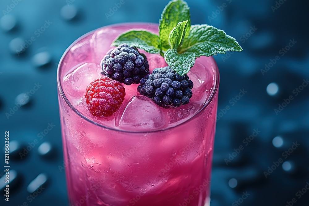 Refreshing berry cocktail with ice and mint. Refreshing berry cocktail with ice and mint.