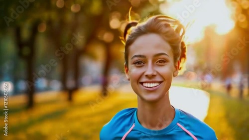 Jogger in the park at sunset