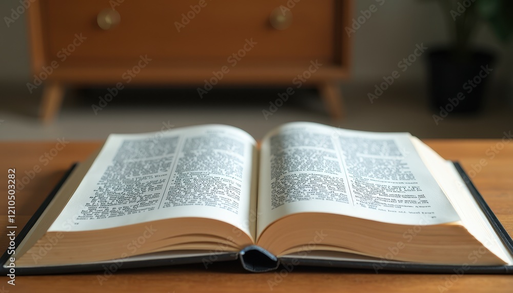 Open Book on Wooden Table Sugsts a Cozy Homely Setting Open Book on Wooden Table Sugsts a Cozy Homely Setting