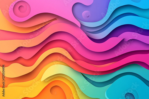 Modern 3D Abstract Artwork with Swirling Layers and Multicolor Gradients