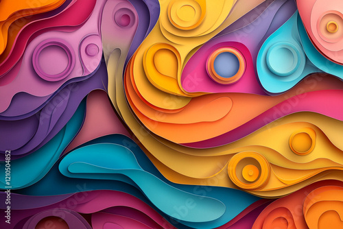 Vibrant Abstract Paper Art with Layered 3D Effect in Multicolor Design