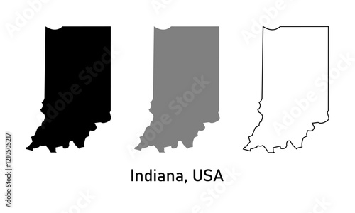 Indiana state, USA map in outline style, black color , gray color