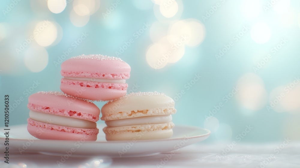 French macarons in pastel colors, stacked neatly on a plate, soft background, delicate textures, detailed and appetizing French macarons in pastel colors, stacked neatly on a plate, soft background, delicate textures, detailed and appetizing